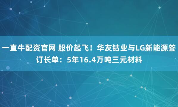 一直牛配资官网 股价起飞！华友钴业与LG新能源签订长单：5年16.4万吨三元材料